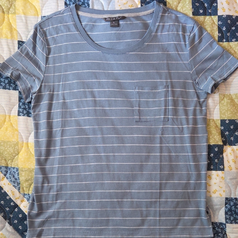 Free Fly Apparel Bamboo Blue and White Striped Tee
